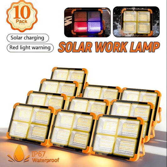Projecteur de travail LED solaire 2000 lumens avec crochet magnétique – Double charge solaire et USB, projecteur rechargeable à luminosité réglable pour le camping, la randonnée et l'usage extérieur – Disponible en packs de 1, 2, 6 et 10 unités