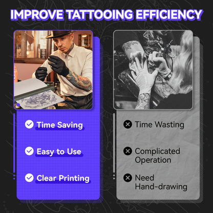 Imprimante de pochoirs de tatouage Peripage P90 – Imprimante thermique portable pour papier transfert de tatouage, compatible avec iOS, Android et PC, mini imprimante sans fil incluant 5 feuilles de papier transfert A4, cadeau pour tatoueurs