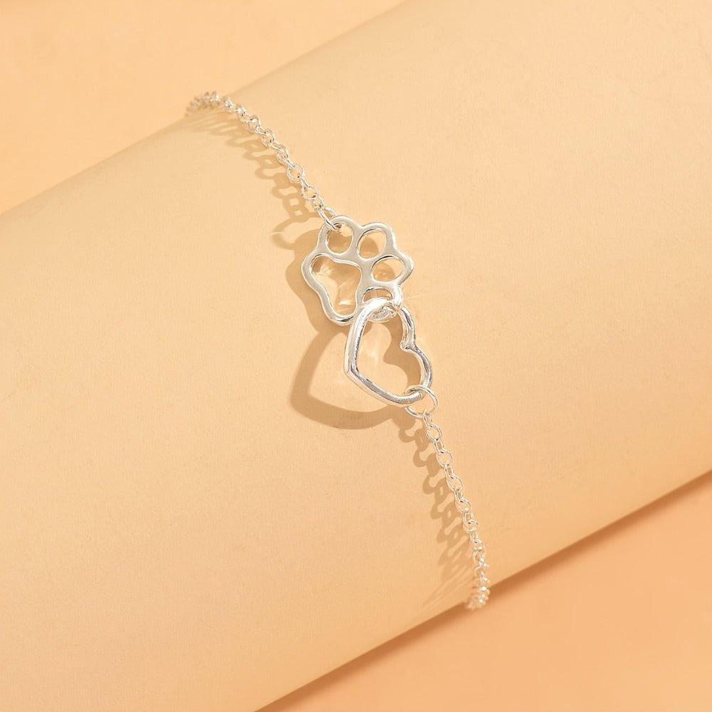 Chevillère cœur et patte en argent sterling S925 pour femme – Bijou de plage bohème vintage et élégant, parfait pour les vacances et le quotidien, cadeau idéal pour la Saint-Valentin et les anniversaires
