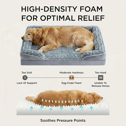 Lit orthopédique pour chien extra large lavable – Canapé en mousse à mémoire de forme en forme de C avec housse amovible, fond antidérapant et rebord de soutien pour chiens de grande et très grande taille, gris