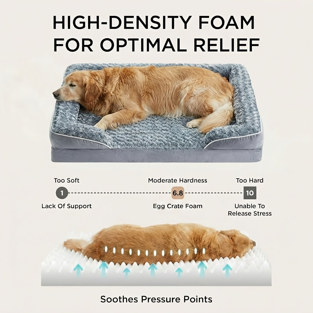 Lit orthopédique pour chien extra large lavable – Canapé en mousse à mémoire de forme en forme de C avec housse amovible, fond antidérapant et rebord de soutien pour chiens de grande et très grande taille, gris