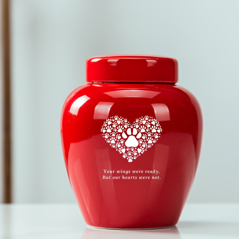 Urne funéraire pour animal en céramique, grande capacité - Urne souvenir de crémation pour chien et chat de haute qualité, gravée « Your Wings Were Ready But Our Hearts Were Not », urne durable pour le deuil, vert foncé
