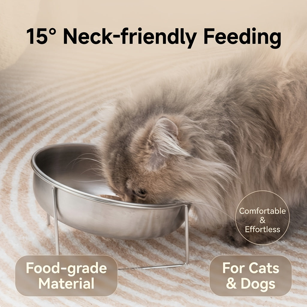 Ensemble de gamelles surélevées pour chien et chat – Gamelles inclinées à 15° en acier inoxydable avec support, design ergonomique anti-étouffement pour petits chiens et chats – Ensemble de 2 gamelles avec support