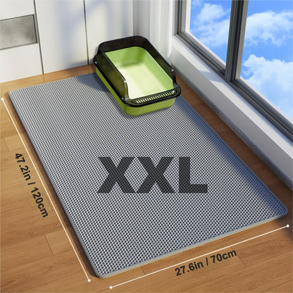 Tapis de litière pour chat double épaisseur extra large XXL 120x70 cm - Matériau EVA anti-éclaboussures et étanche, tapis antidérapant, lavable et anti-odeurs pour retenir la litière, beige