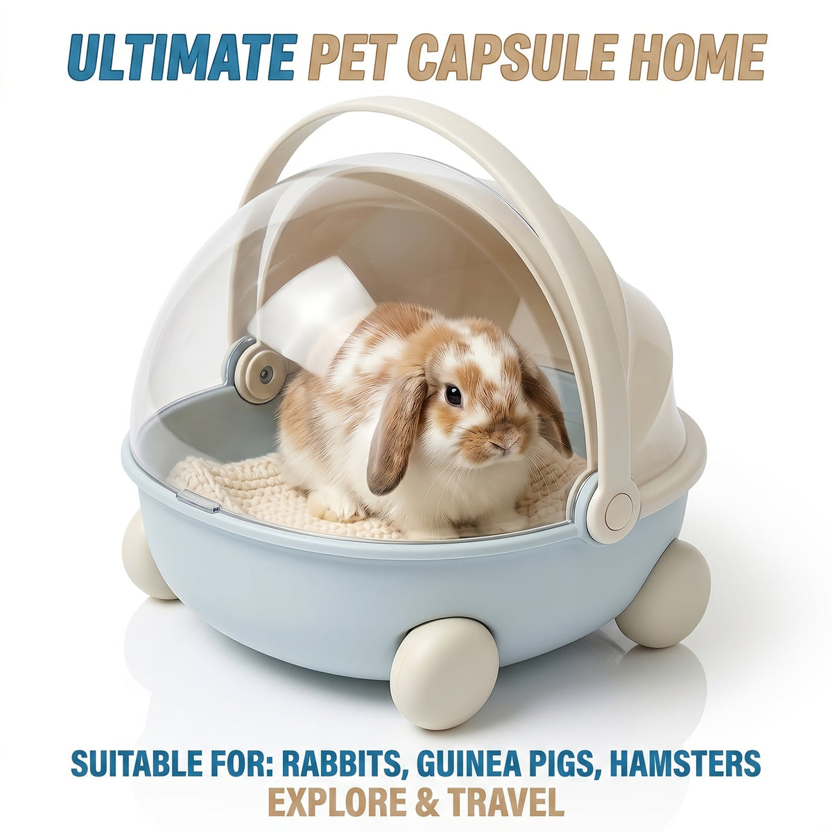 Poussette de transport pour petits animaux avec roues et dôme transparent, sac de voyage portable et respirant pour lapins, cochons d'Inde, hérissons et lapereaux, cage de transport pour animaux d'extérieur avec poignée
