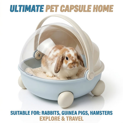 Poussette de transport pour petits animaux avec roues et dôme transparent, sac de voyage portable et respirant pour lapins, cochons d'Inde, hérissons et lapereaux, cage de transport pour animaux d'extérieur avec poignée