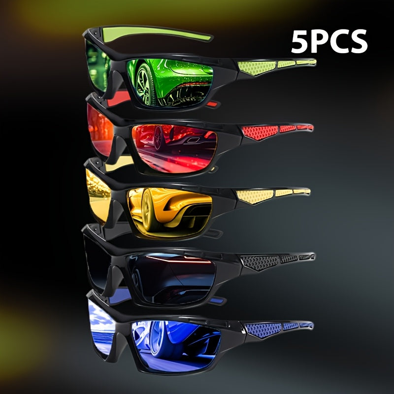 Lot de 5 lunettes de soleil polarisées enveloppantes pour hommes – Lunettes de protection rectangulaires à monture complète UV400 pour le cyclisme, la conduite, la pêche et les sports de plein air, lot économique