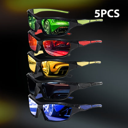 Lot de 5 lunettes de soleil polarisées enveloppantes pour hommes – Lunettes de protection rectangulaires à monture complète UV400 pour le cyclisme, la conduite, la pêche et les sports de plein air, lot économique