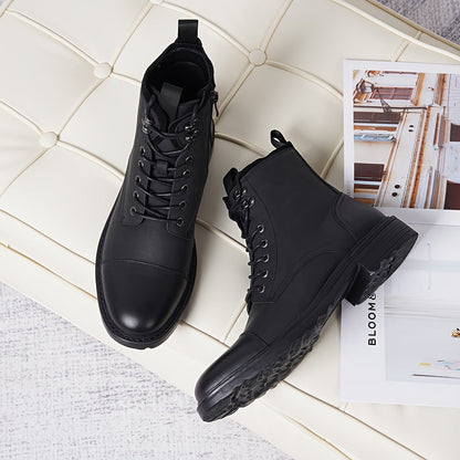 Bottes Chukka de moto pour homme – Bottines de ville en cuir véritable à lacets et fermeture éclair avec semelle antidérapante, bout renforcé, semelle intérieure rembourrée respirante, noir et marron | Velora