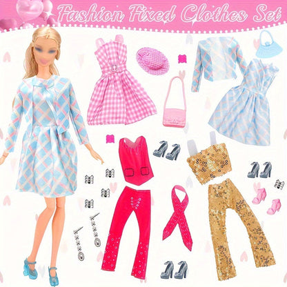 20pcs Fashion Doll Clothes and Accessories Set for 11.5-12 Inch Dolls - 5 Dresses 3 Tops 3 Pants 7 Pairs Shoes 2 Bags, Random Style Doll Outfit Gift for Girls, Christmas Birthday Present, Doll Not Included