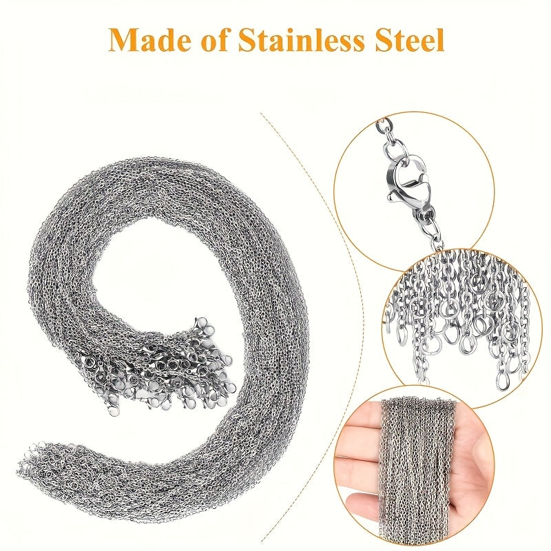 Lot de 50 chaînes de collier en acier inoxydable 304 de 45,7 cm avec fermoir mousqueton - Fournitures de création de bijoux DIY résistantes au ternissement pour pendentifs, breloques, bracelets et porte-clés, lot de chaînes en gros pour créateurs