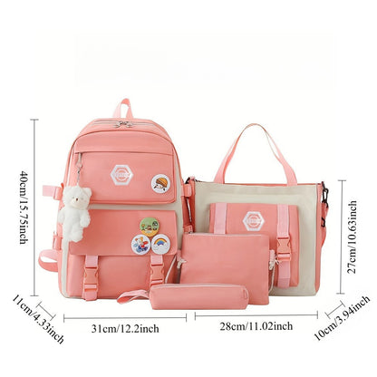 Ensemble de sac à dos scolaire pour fille 5 pièces, sac léger et mignon avec fourre-tout, trousse et porte-monnaie - Sac à dos étudiant durable pour l'école, la randonnée et un usage quotidien