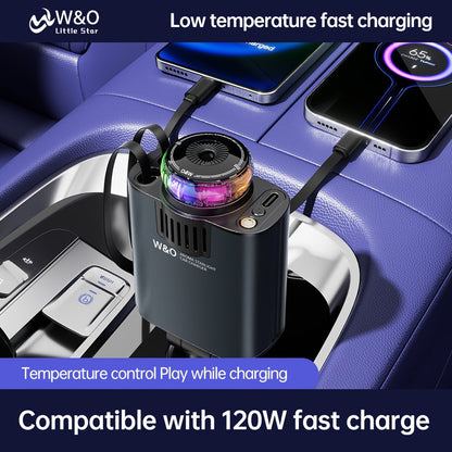 3-in-1 Retractable Car Charger with Starlight Projector & Aromatherapy – Fast Charging USB-C 2.6ft Cable for iPhone 16 17 Galaxy S25 S26, Car Phone Charger with Ambient Light (Perfume Sold Separately)