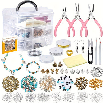 Kit de fabrication de bijoux DIY, 4655 perles pour bracelets, colliers et boucles d'oreilles avec boîte de rangement à 3 niveaux, breloques lettres et outils, cadeau pour filles et femmes