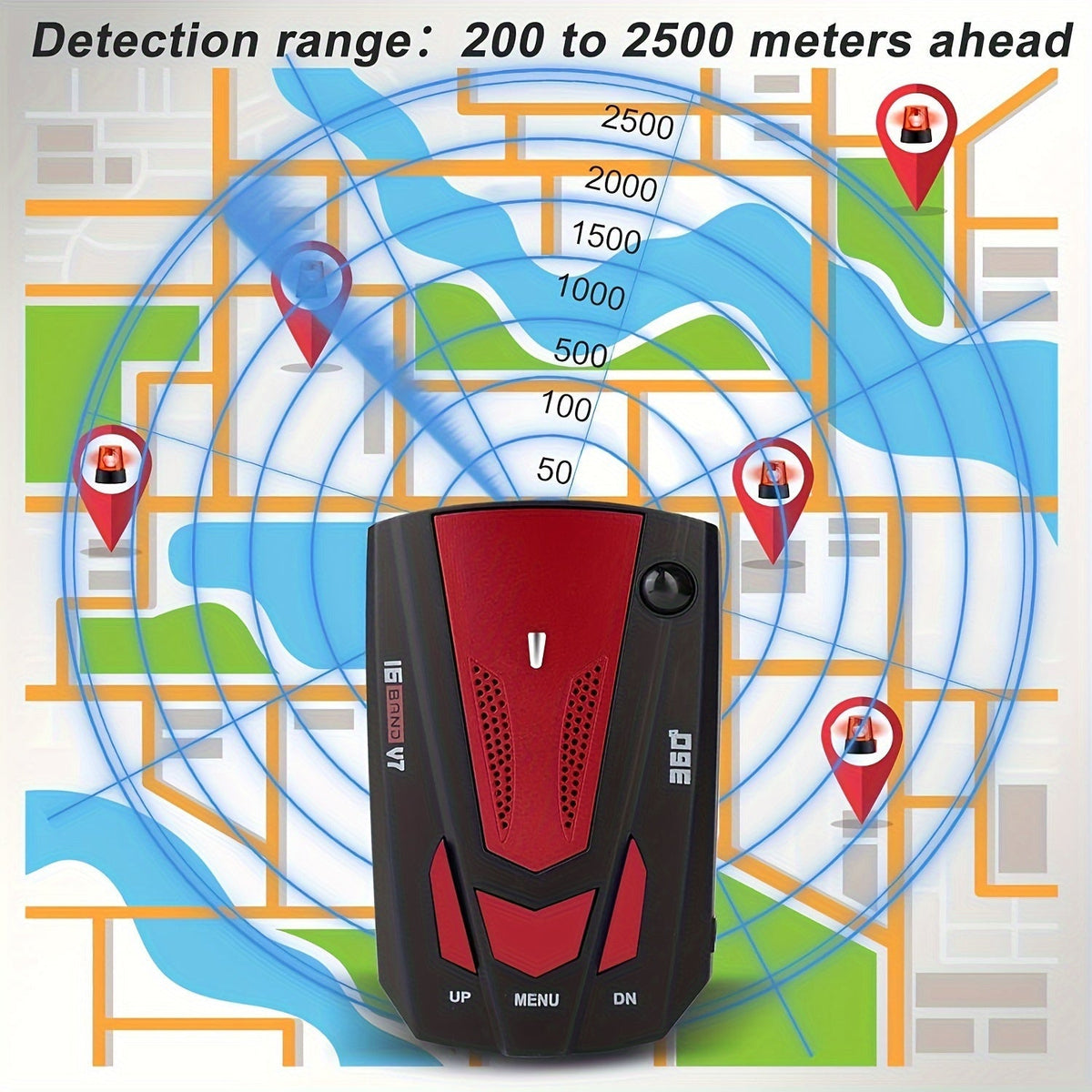 Détecteur de radar et GPS pour voiture 16 bandes – Détection LIDAR 360° et anti-radar, alarme vocale, alertes de menaces en temps réel pour une conduite plus sûre