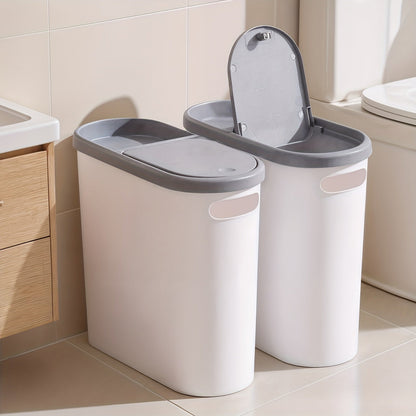 Petite poubelle de salle de bain avec poignées intégrées, lot de 1 ou 2 – Corbeille à papier en plastique antirouille, design gain de place pour salle de bain, buanderie et bureau, sacs poubelle inclus