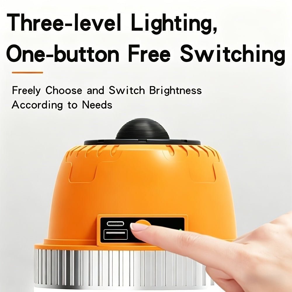 Lanterne de camping LED rechargeable par USB avec batterie externe intégrée, lampe de tente portable ultra-lumineuse pour camping, barbecue, terrasse, extérieur et urgences, recharge les téléphones portables, design autoportant et suspendu