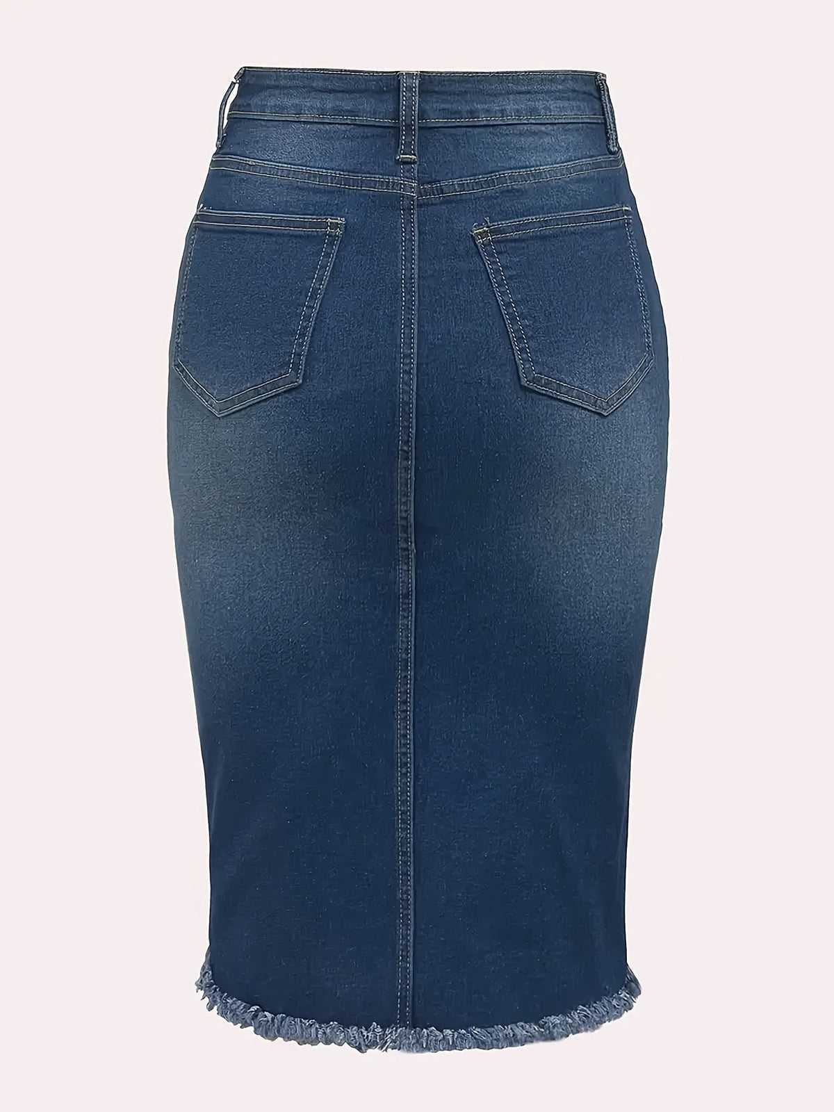 Jupe midi vintage taille haute en jean pour femme – Stretch, ourlet franc, aspect vieilli, lavable en machine, non transparente, bleu océan, tailles XS-XXL, jupe décontractée pour printemps, été et automne