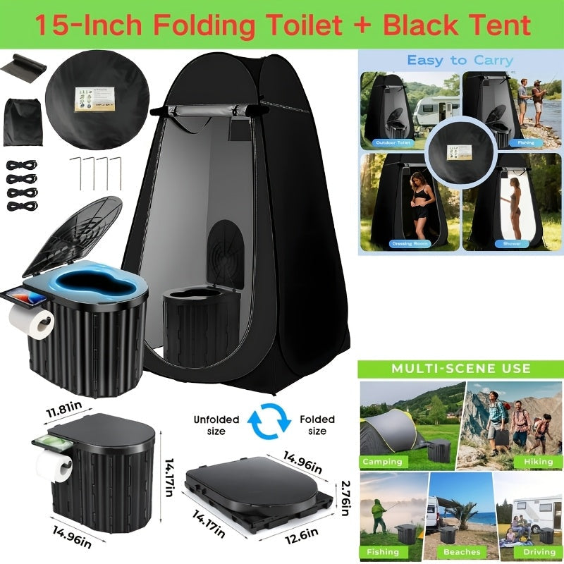 Toilettes de camping portables et tente d'intimité – Tente WC escamotable pour adultes avec 12 sacs, piquets de sol, cordes coupe-vent et tapis isolant, toilettes pliables pour le camping, les voyages et la randonnée