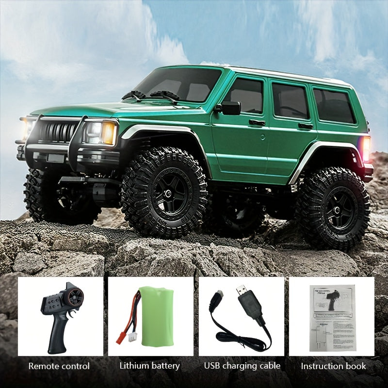 Voiture télécommandée 4x4 tout-terrain RC Rock Crawler échelle 1:18 – Essieux diamant à couple élevé, lumières LED, châssis robuste – SUV RC tout-terrain extrême pour adultes et enfants – Blanc, gris, bleu, vert