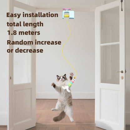 Automatic Swing Door Cat Toy USB Rechargeable - Interactive Hanging Feather Ball for Door & Window, Self-Play Entertainment Toy for Indoor Cats All Breeds, Busy Pet Owner Hands-Free Cat Teaser