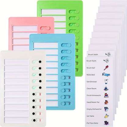 Lot de 4 tableaux de corvées – Tableaux de tâches à cocher en plastique avec 10 listes de tâches détachables en papier cartonné pour l'organisation de la routine domestique, les corvées des enfants, le planning familial et le suivi des tâches quotidiennes