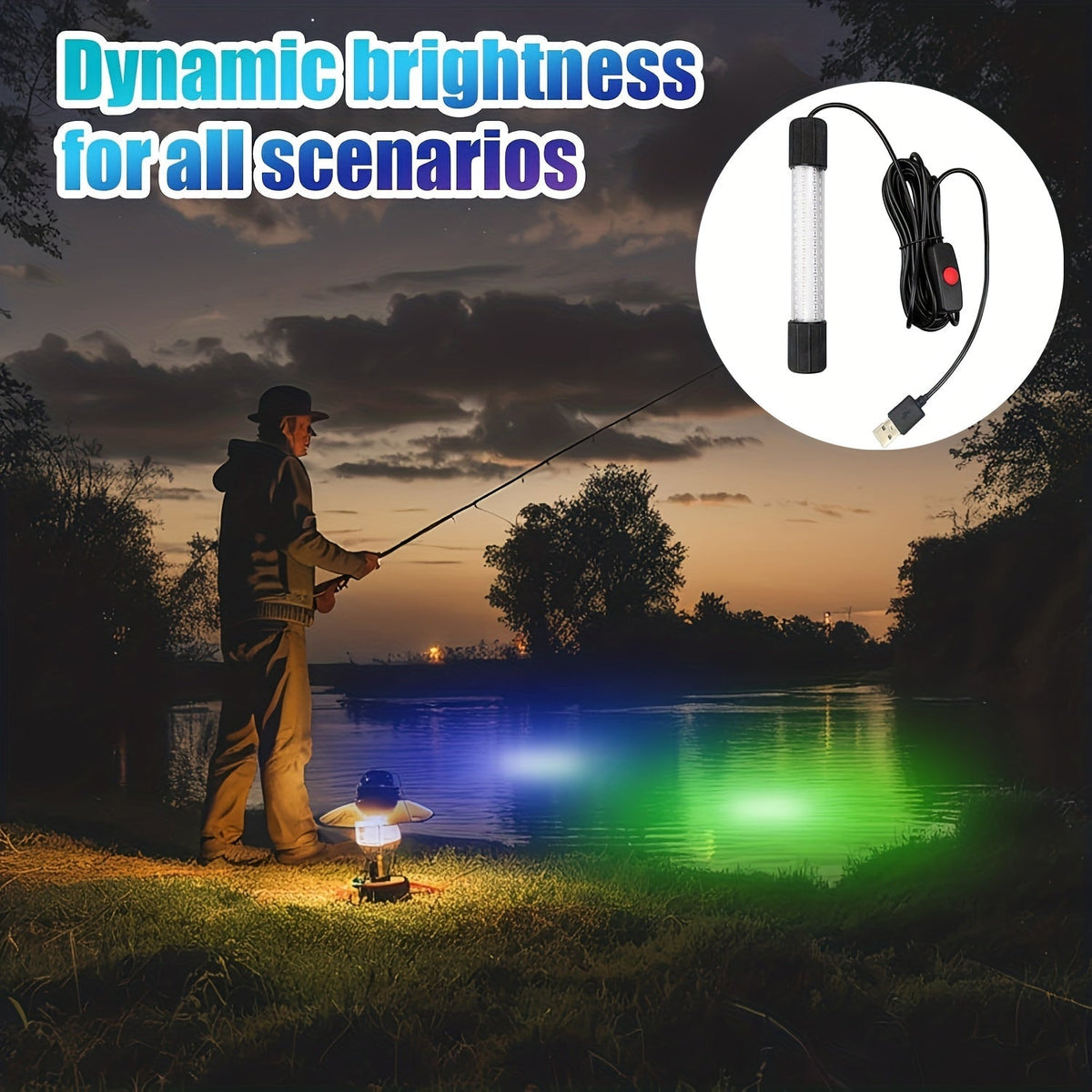 Lampe de pêche sous-marine USB à 126 LED avec cordon de 5 m – Attracteur de poissons de nuit pour bateau, quai et pêche sur glace, options d'éclairage vert et blanc, lampe détecteur de poissons alimentée par USB