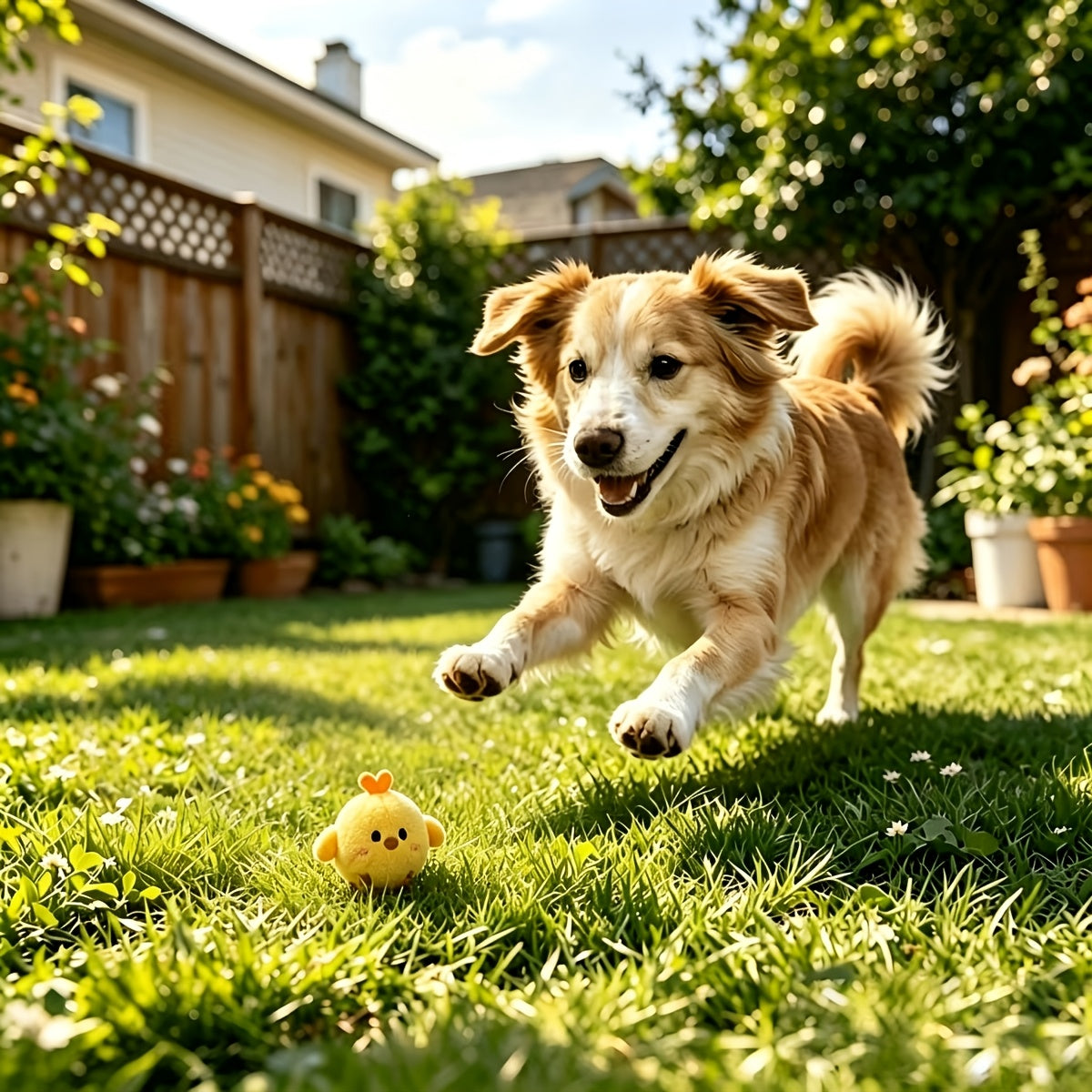 Balle rebondissante grinçante pour chiens et chats - Jouet interactif en forme de poussin jaune, rebond lent, résistant à la mastication, anti-ennui, attire les animaux avec le son - Cadeau parfait pour animaux de compagnie
