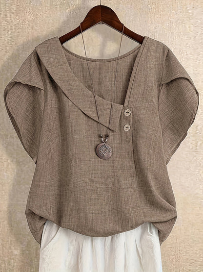 Women's Solid Color Asymmetric Neck Fashion Shirt Summer Tops Elegant Casual Blouse 100% Polyester S-XXL