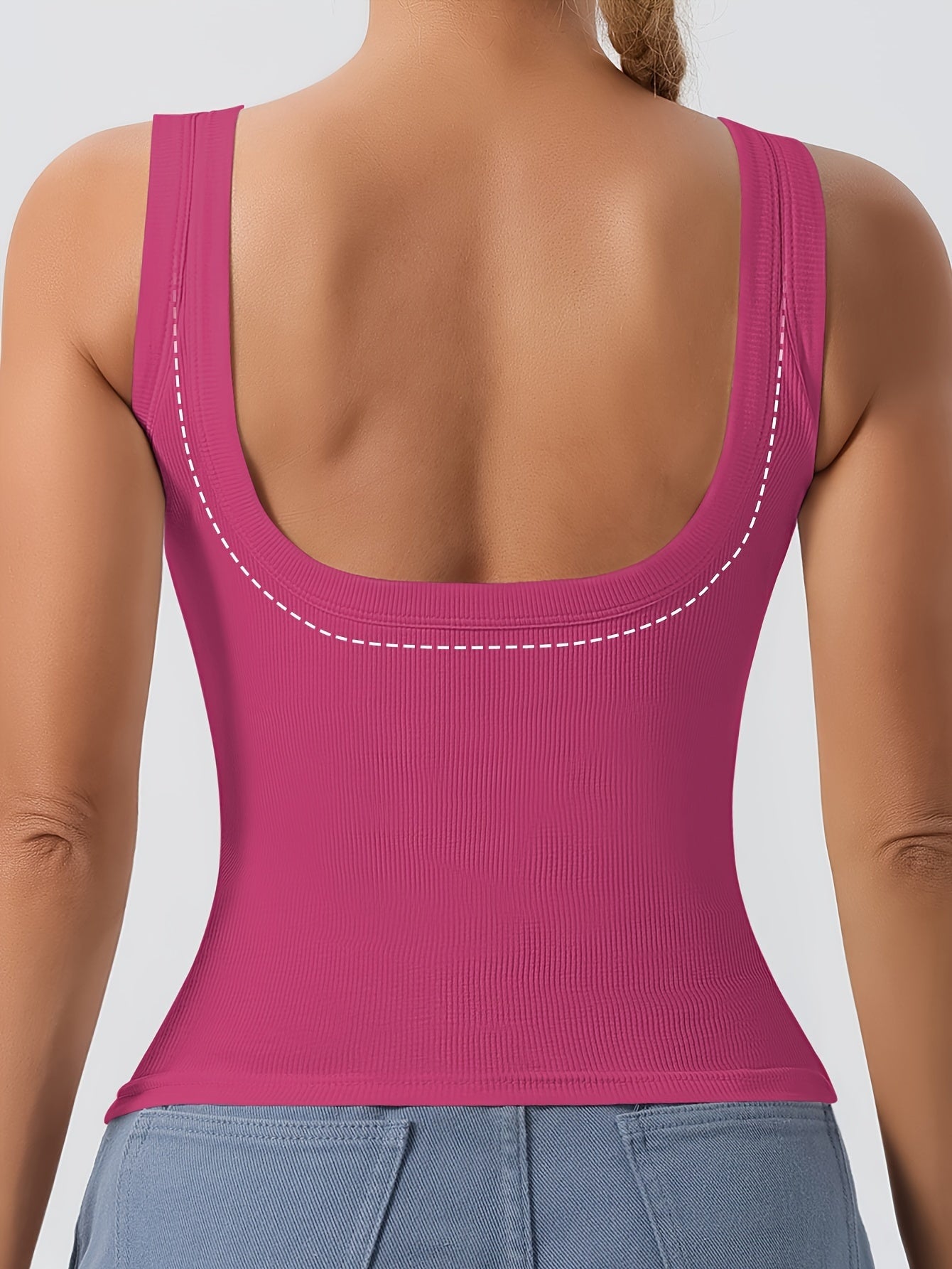 Women's Scoop Neck Tank Top Removable Chest Padding Slim Fit Casual Summer Sleeveless Top 8 Colors XS-XL