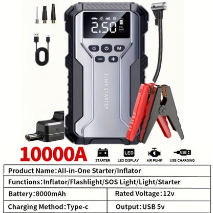 Kit de démarrage portable pour voiture, booster de batterie 12V multifonction avec lampe de poche LED, éclairage de secours SOS et pompe à air pour voitures, camions et accessoires d'alimentation d'urgence