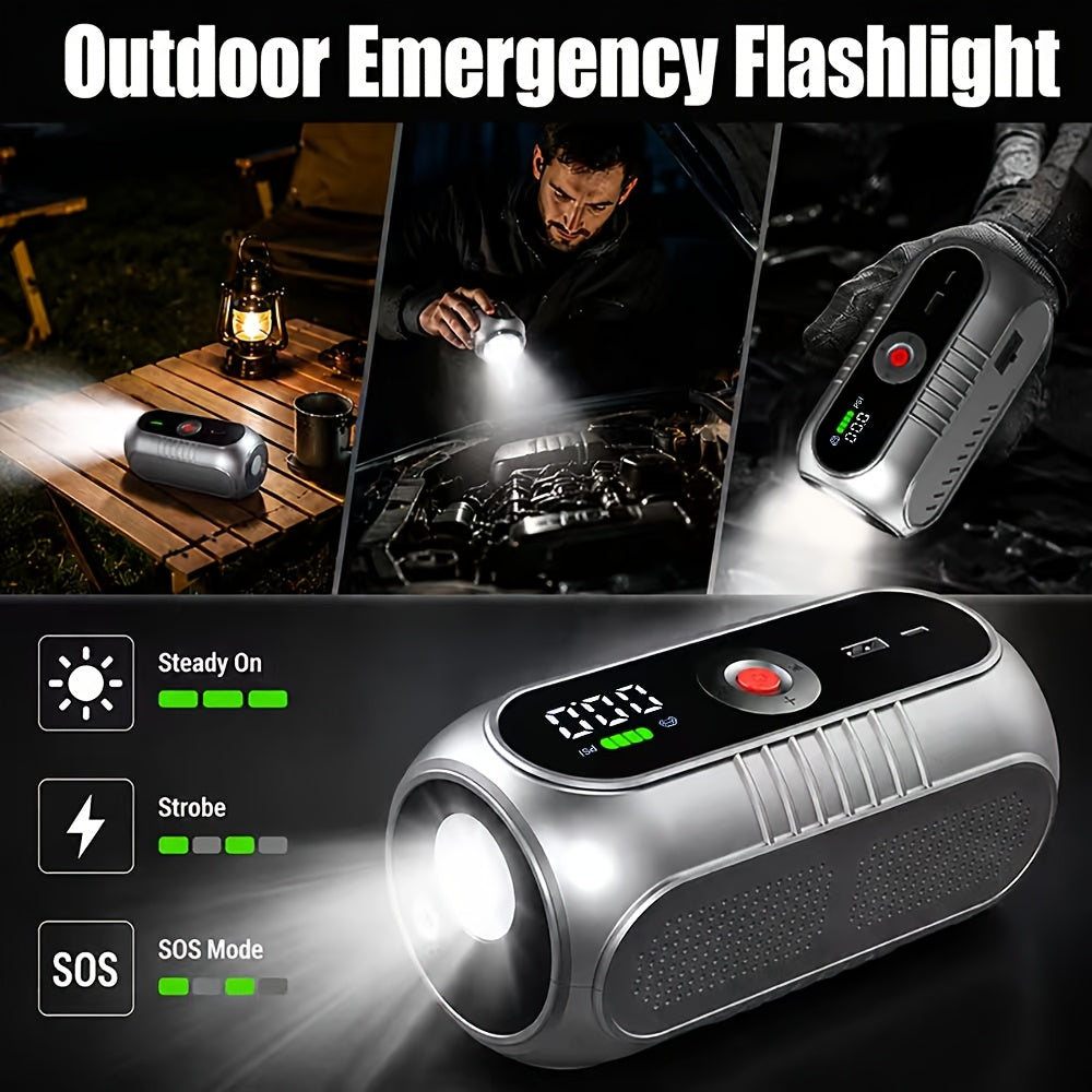 Démarreur de voiture 3000A 9-en-1 avec gonfleur de pneus intégré, ports USB et lampe de secours LED – Booster de batterie portable sans fil 12V pour voitures, camions et SUV – Outil d'urgence routière – Velora