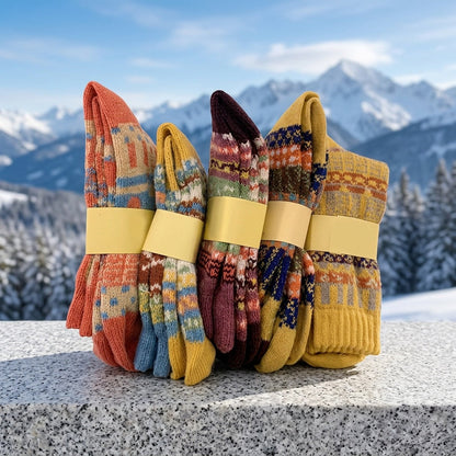Lot de 5 paires de chaussettes d'hiver épaisses pour femmes, chaussettes en maille polyester 200 g/m² chaudes et douces à motif écossais vif pour la randonnée, le ski et le temps froid – Cadeau d'automne/hiver pour les fêtes