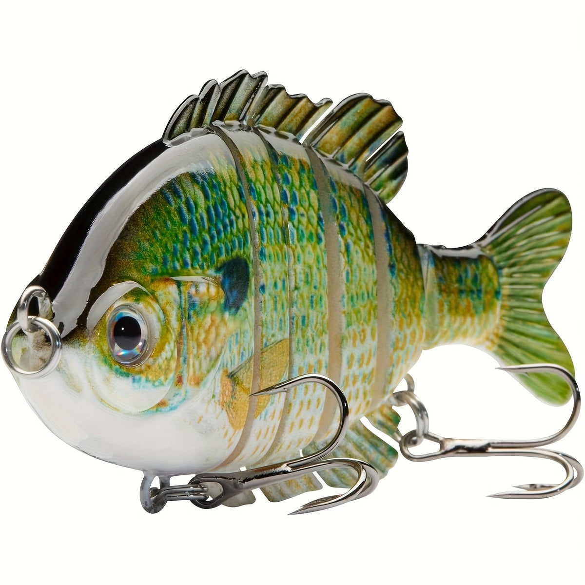 Lot de 4 leurres de pêche articulés Swimbait – Appât de surface rigide réaliste type perche avec hameçons triples, 8,9 cm / 24 g, leurres réalistes type crapet et poisson-soleil pour la pêche au bar en eau douce et en eau salée