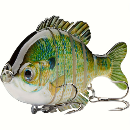 Lot de 4 leurres de pêche articulés Swimbait – Appât de surface rigide réaliste type perche avec hameçons triples, 8,9 cm / 24 g, leurres réalistes type crapet et poisson-soleil pour la pêche au bar en eau douce et en eau salée