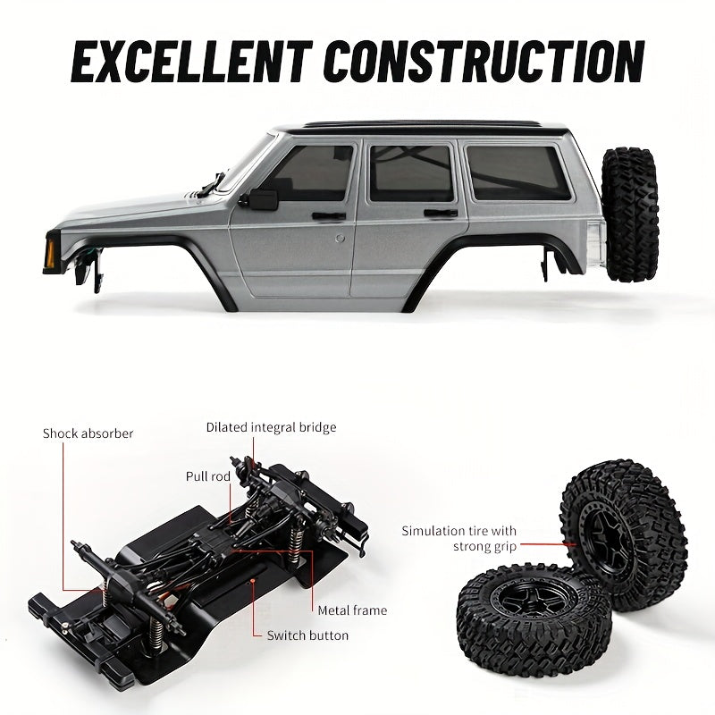 Voiture télécommandée 4x4 tout-terrain RC Rock Crawler échelle 1:18 – Essieux diamant à couple élevé, lumières LED, châssis robuste – SUV RC tout-terrain extrême pour adultes et enfants – Blanc, gris, bleu, vert