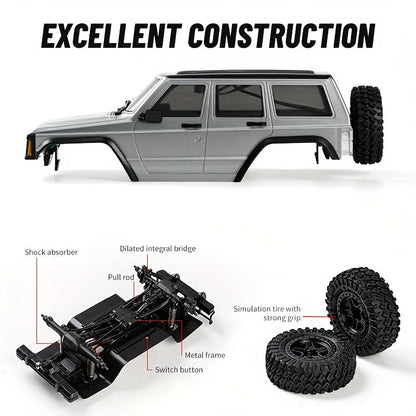 Voiture télécommandée 4x4 tout-terrain RC Rock Crawler échelle 1:18 – Essieux diamant à couple élevé, lumières LED, châssis robuste – SUV RC tout-terrain extrême pour adultes et enfants – Blanc, gris, bleu, vert