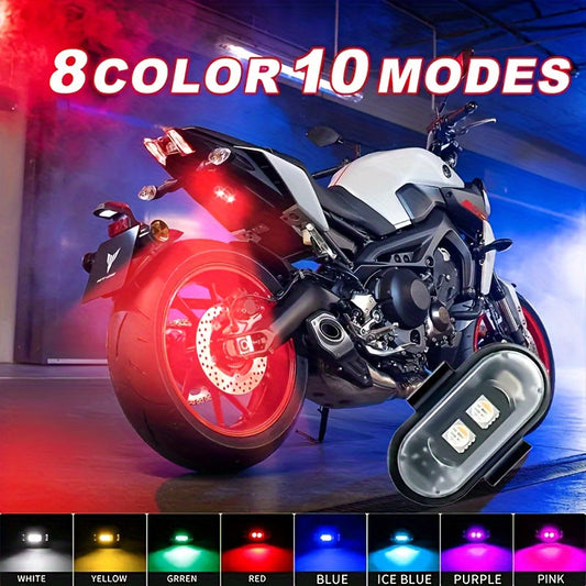 Wireless LED Strip Lights 8-Color Anti-Collision Warning Light with Remote Control – USB Rechargeable Waterproof LED Strips for Car Motorcycle Drone Bike, 4-Pack & 6-Pack