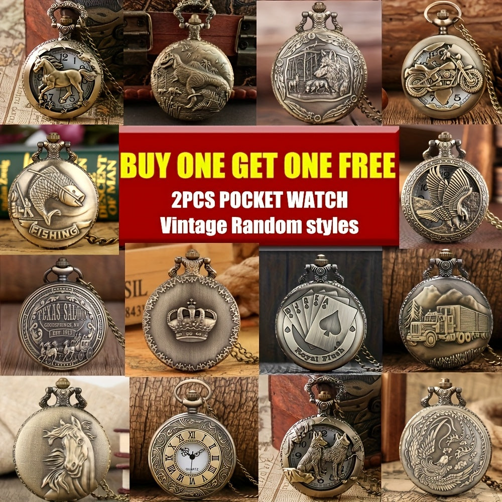Ensemble de 2 montres de poche en bronze vintage – Mouvement à quartz, cadran rond classique, boîtier en alliage de zinc, bracelet sans nickel, style ancien – Cadeau idéal pour Noël, un anniversaire, une remise de diplôme ou la Saint-Valentin