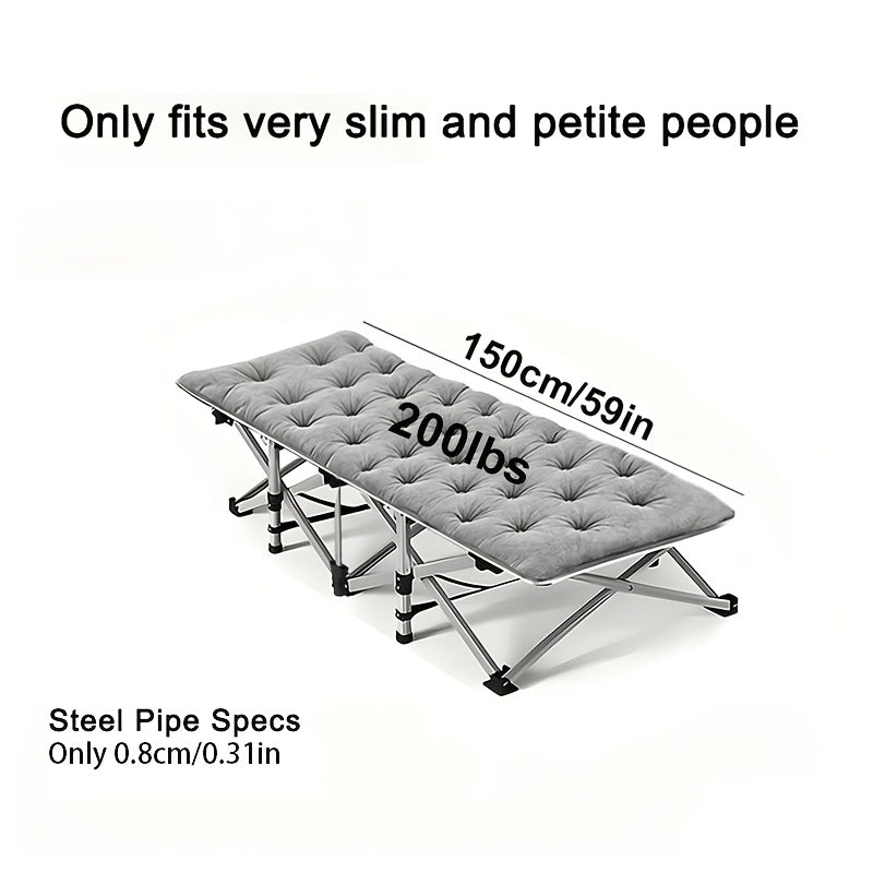Lit de camping pliant avec matelas et poches latérales – Lit de camp portable robuste pour adultes, lit d'appoint pliable pour le camping, l'extérieur, la terrasse, le bureau ou la chambre d'amis