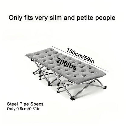 Lit de camping pliant avec matelas et poches latérales – Lit de camp portable robuste pour adultes, lit d'appoint pliable pour le camping, l'extérieur, la terrasse, le bureau ou la chambre d'amis