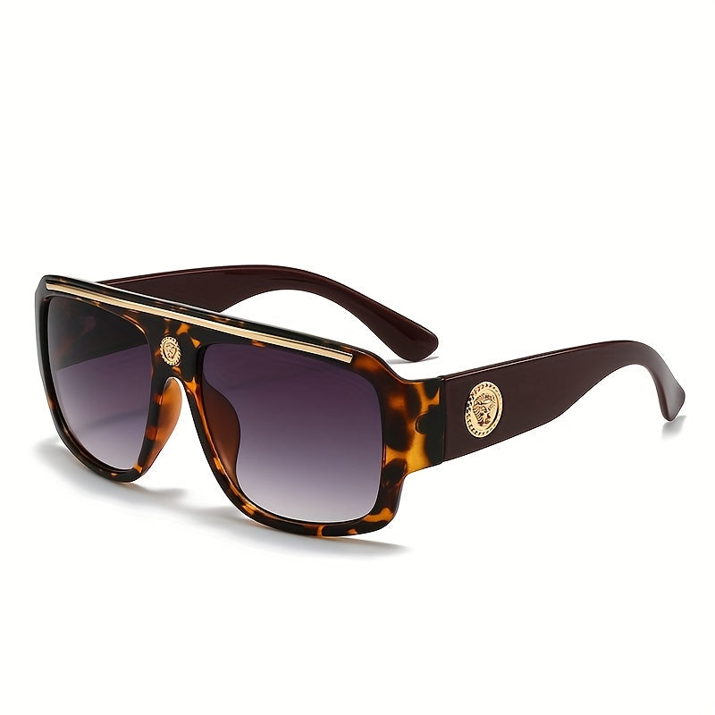 Lunettes de soleil carrées oversize style cyberpunk pour hommes – Monture extra large 139 mm et plus, bordure en métal noir et doré, verres décoratifs, lunettes de mode urbaine futuriste et cosplay