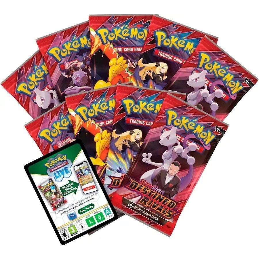Coffret Dresseur d'élite JCC Pokémon Écarlate et Violet Destinées Rivales, 9 boosters, carte promo brillante, 65 protège-cartes, boîte de collection, code JCC Live