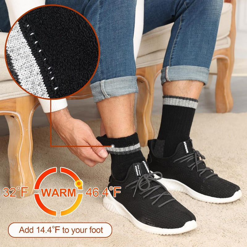 Chaussettes en laine pour hommes, lot de 5 paires, chaussettes thermiques extra épaisses pour l'hiver – 300 g/m², modèle lourd à rayures, lavables en machine, taille 40-47, chaussettes chaudes pour hommes, automne et hiver
