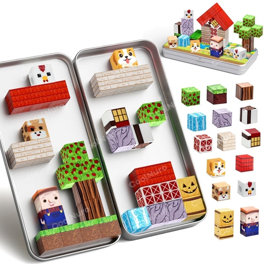 35pcs Magnetic Cubes Set with Iron Box – Farm Theme 3D Puzzle Building Blocks, Kids Learning & Imagination Toy, STEM Creative Construction Gift for Boys & Girls Ages 3+ (Random Color)
