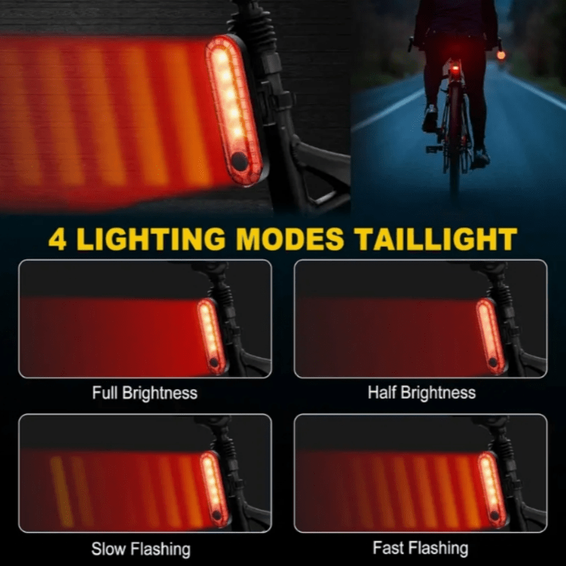 Ensemble d'éclairage de vélo ultra-lumineux rechargeable USB Type-C – Phare avant en alliage d'aluminium 6 modes & feu arrière 4 modes, éclairage LED pour vélo à charge rapide pour la conduite de nuit, le camping et la sécurité