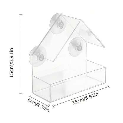 Window Bird Feeder with Suction Cup - Clear Acrylic Outdoor Bird Feeder for All Bird Species, Easy to Clean Transparent Design, Perfect for Window & Glass Door - Bird Feeders for Outside