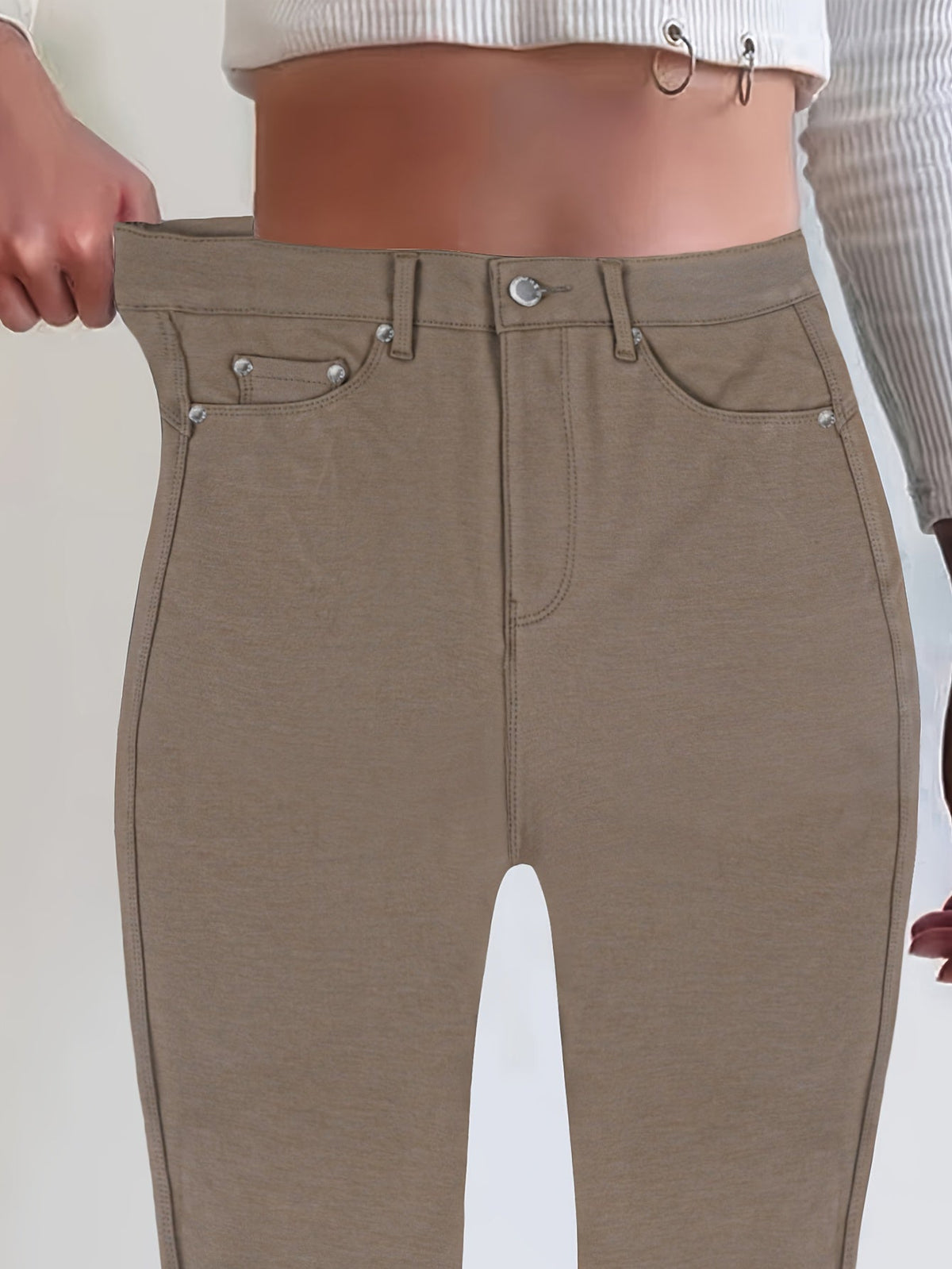Jean skinny stretch taille haute pour femme, détail bouton en métal, style urbain, pantalon en jean coupe ajustée, 10 couleurs, S-XXL