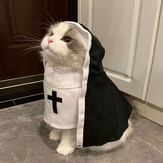 Costume de nonne d'Halloween pour animal de compagnie - Accessoire photo de cosplay amusant pour petits et moyens chiens et chats, tenue de déguisement mignonne pour jeu de rôle, fin et respirant, tailles S/M/L