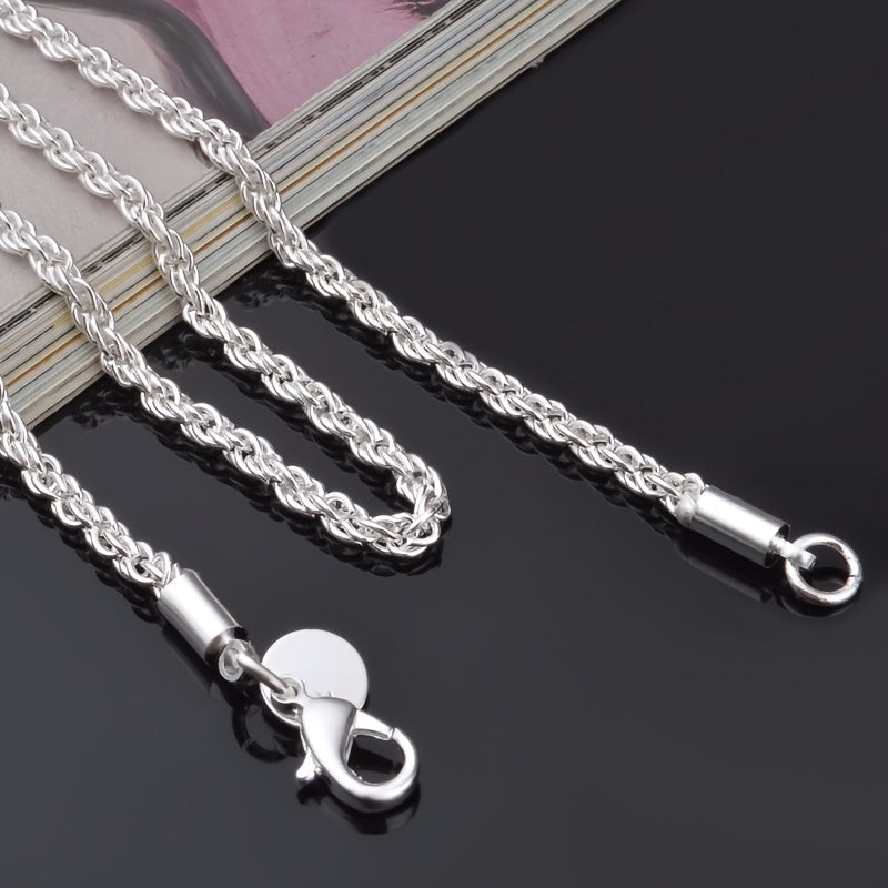 Collier chaîne torsadée plaqué argent 925, style tribal simple en acier inoxydable, unisexe, 18-30 pouces - Bijou pour hommes et femmes, idéal au quotidien ou pour les fêtes, cadeau pour la Saint-Valentin, toutes saisons